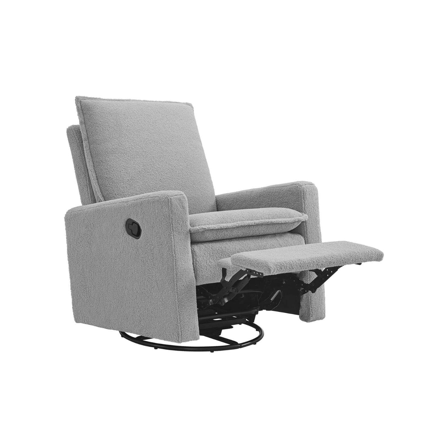 Oxford Baby Uptown Nursery Swivel Rocker Recliner in Boucle Koala Gray - Angle Open