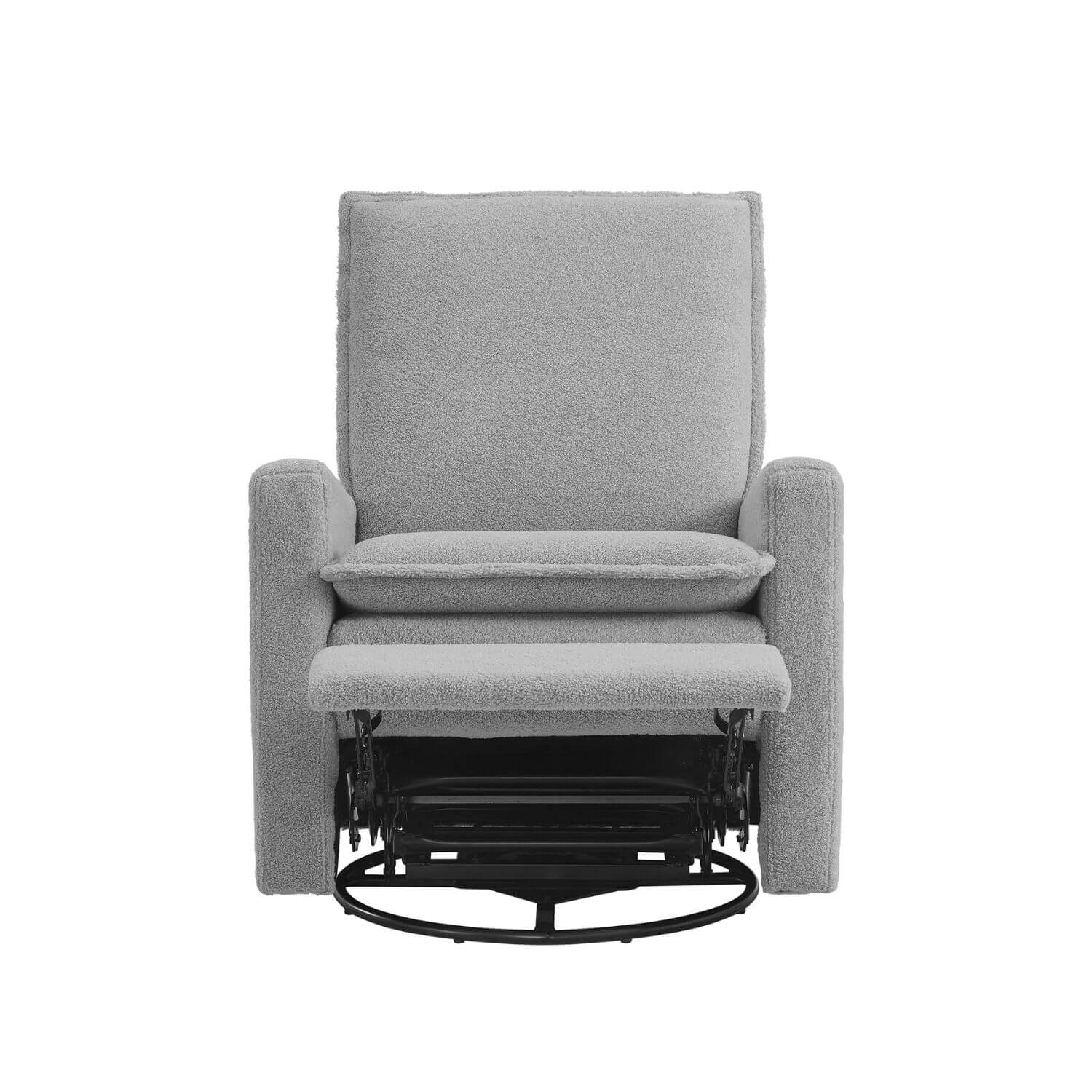 Oxford Baby Uptown Nursery Swivel Rocker Recliner in Boucle Koala Gray - Front Open