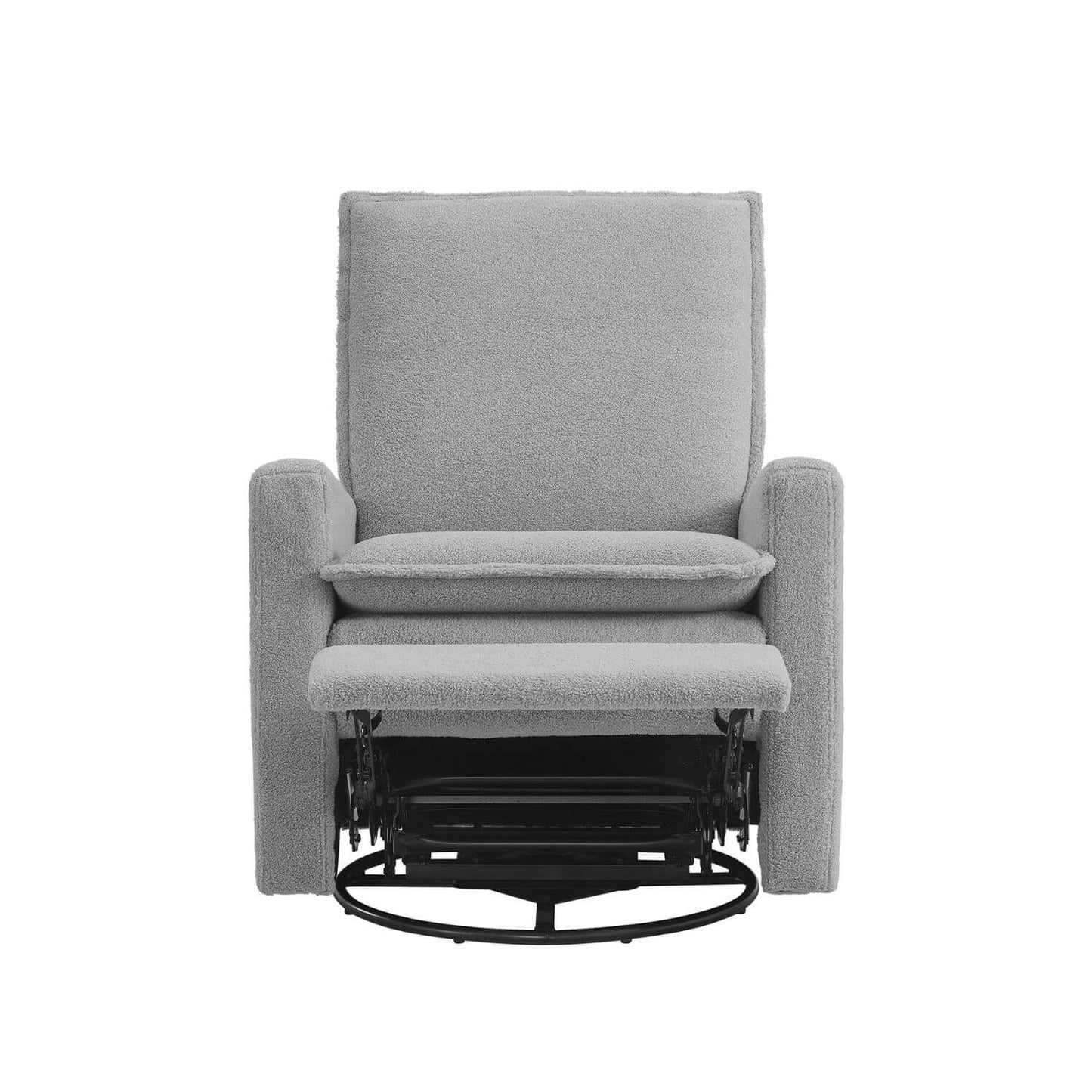 Oxford Baby Uptown Nursery Swivel Rocker Recliner in Boucle Koala Gray - Front Open