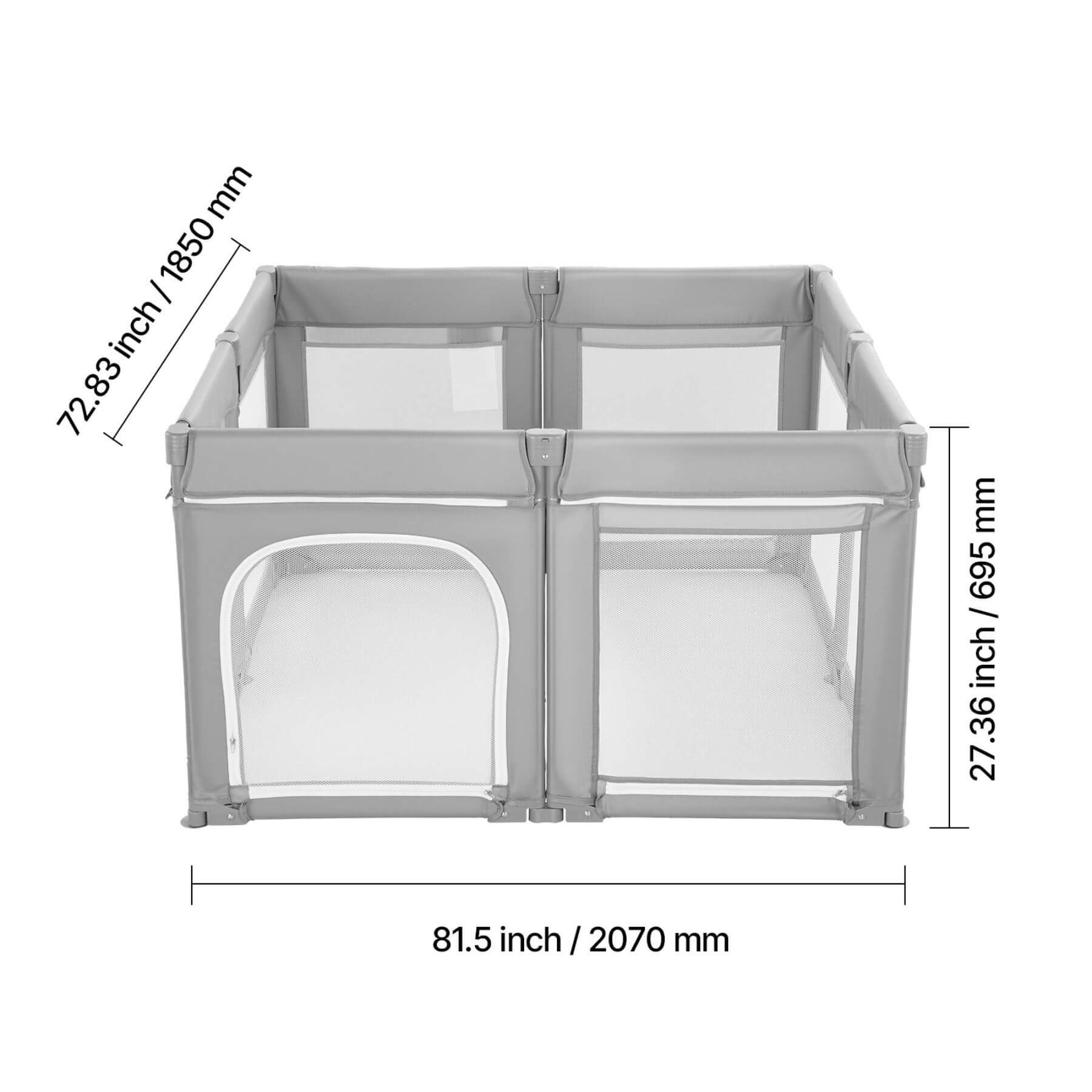 VEVOR Baby Playpen 78.7″ x 70.1″ - Gray with dimensions