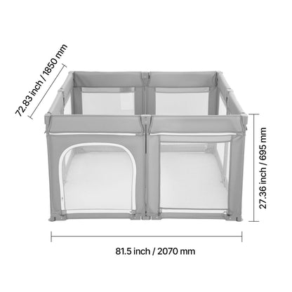 VEVOR Baby Playpen 78.7″ x 70.1″ - Gray with dimensions