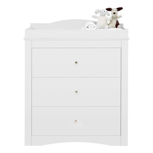 VEVOR Baby Diaper Changing Table Dresser with 3 Drawers, White with two stuffed animals on top
