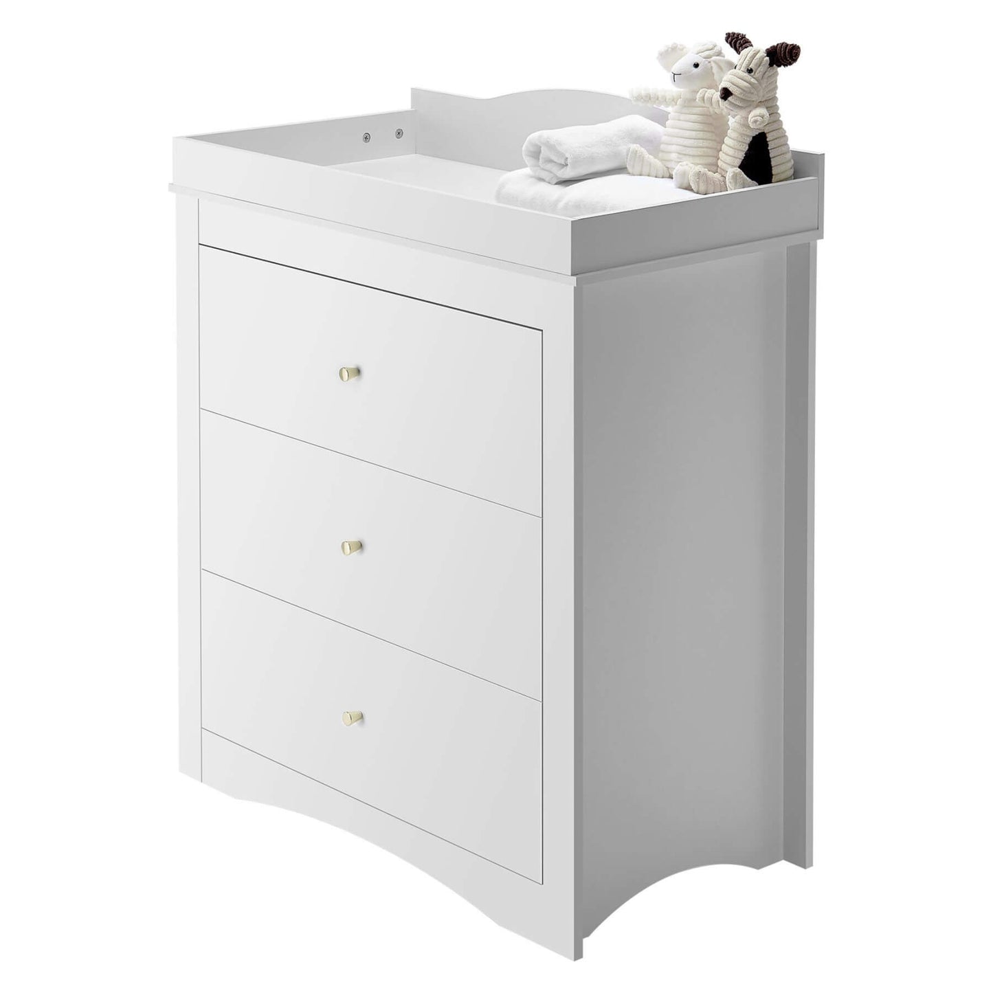 VEVOR Baby Diaper Changing Table Dresser with 3 Drawers, White and a small toy on top