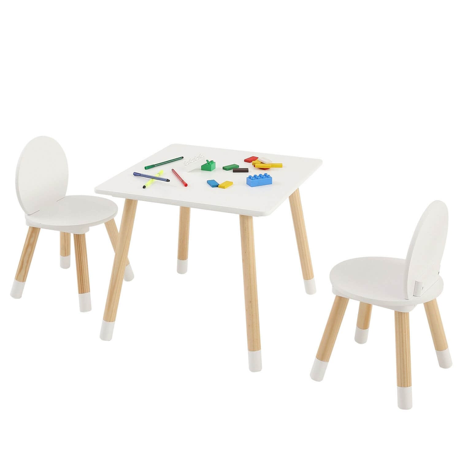 VEVOR Kids Multi-Activity Table and 2 Chairs Set - White with toys on a white background