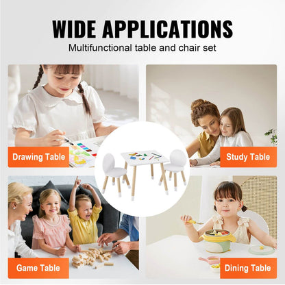 Multifunctional table and chair set with various uses including drawing, study, game, and dining.