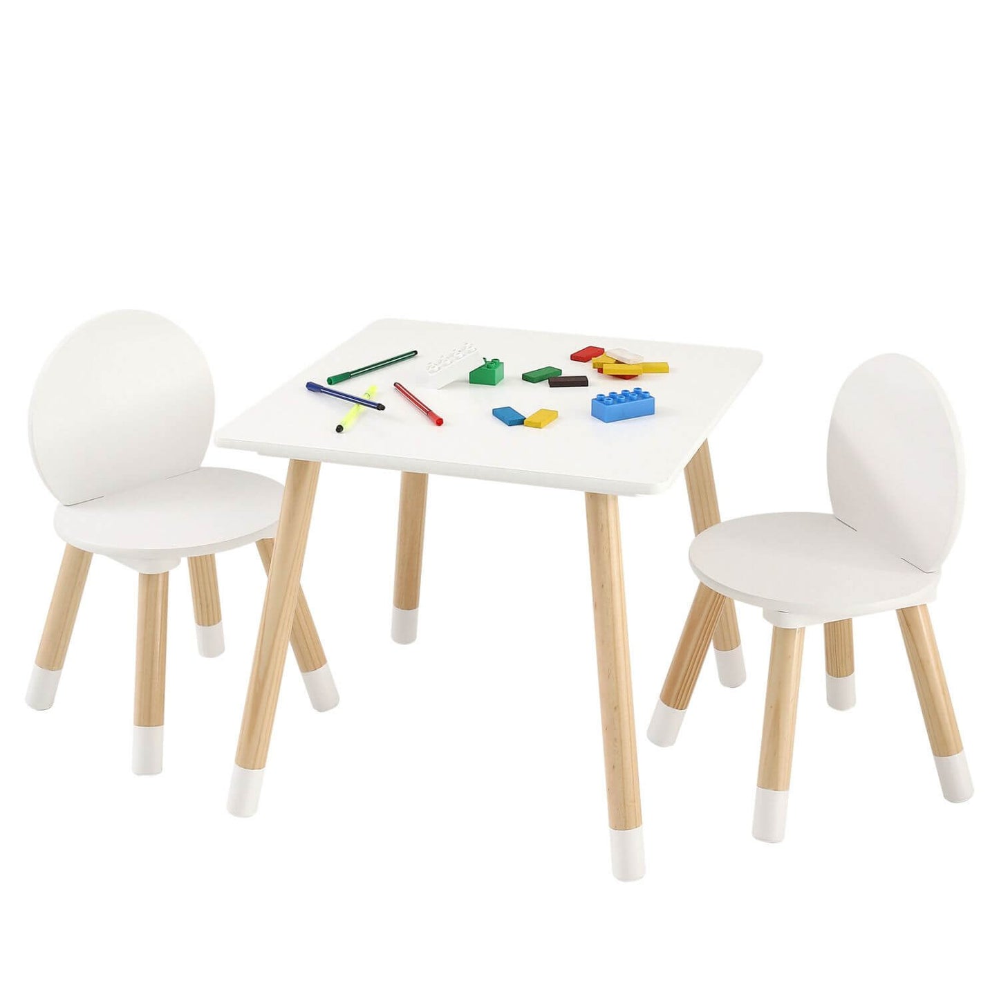 VEVOR Kids Multi-Activity Table and 2 Chairs Set - White with colorful toys on a white background