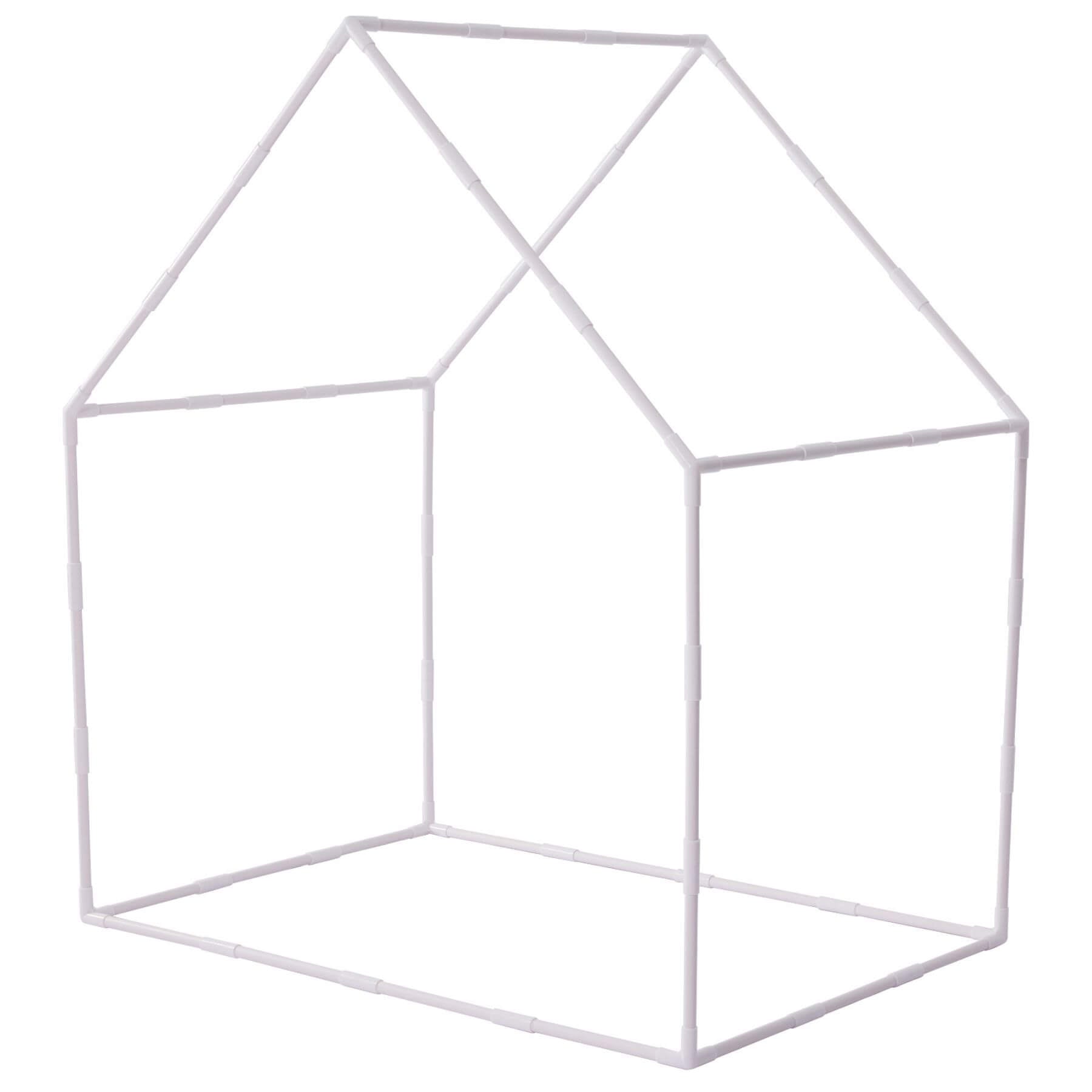 White geometric house-shaped shelf on a white background