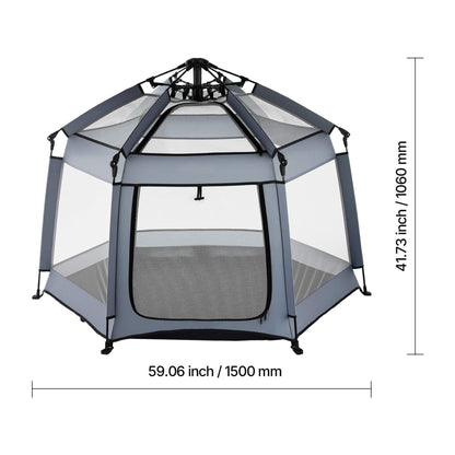 VEVOR Pop Up Toddler Playpen with Canopy with dimensions on a white background