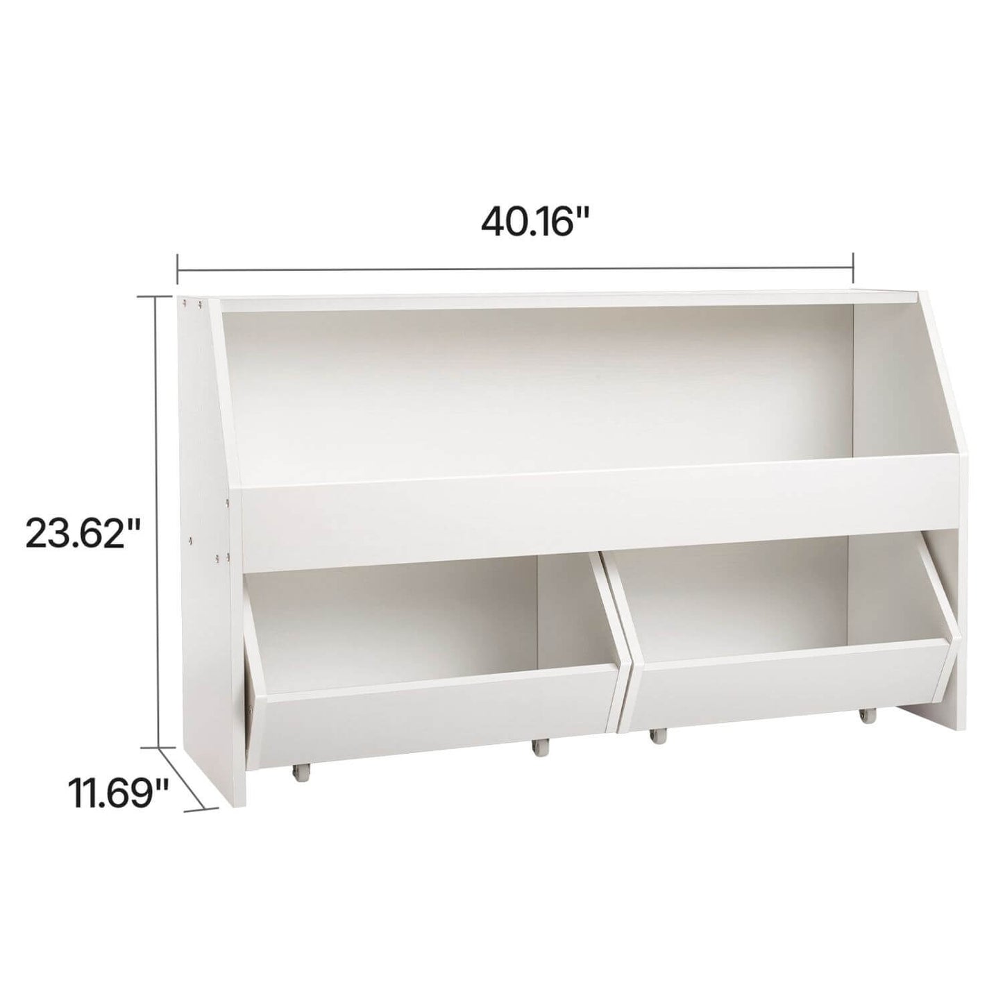 VEVOR Wooden Kids Bookshelf with Toy Storage Organizer - White with dimensions labeled on a white background