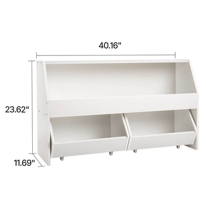 VEVOR Wooden Kids Bookshelf with Toy Storage Organizer - White with dimensions labeled on a white background
