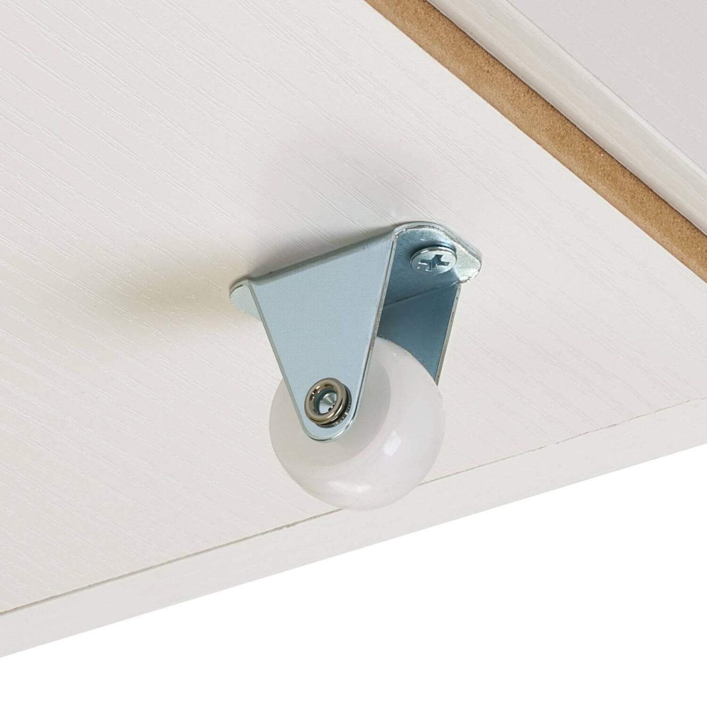 Caster wheel attached to a piece of furniture with a white background