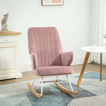 HOMCOM Modern Nursery Accent Rocking Chair | Wingback Chair | Pink