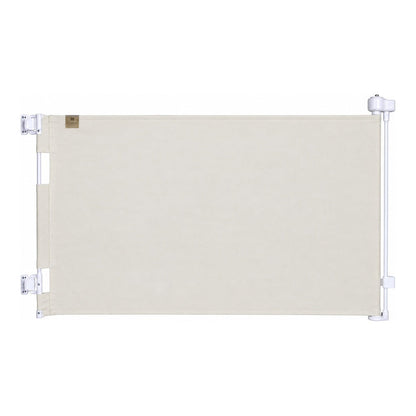 A beige fabric safety window screen panel mounted on a white metal frame, shown against a plain white background.
