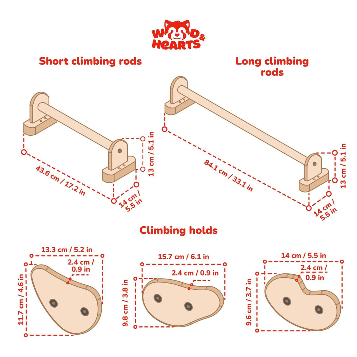 Measurement diagram for Wood and Hearts Climbing Wall Playground