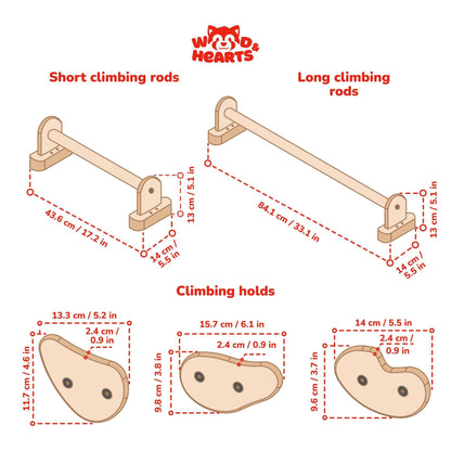 Measurement diagram for Wood and Hearts Climbing Wall Playground