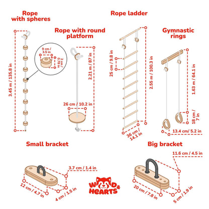 Dimension diagram for Wood and Hearts Climbing Wall Playground