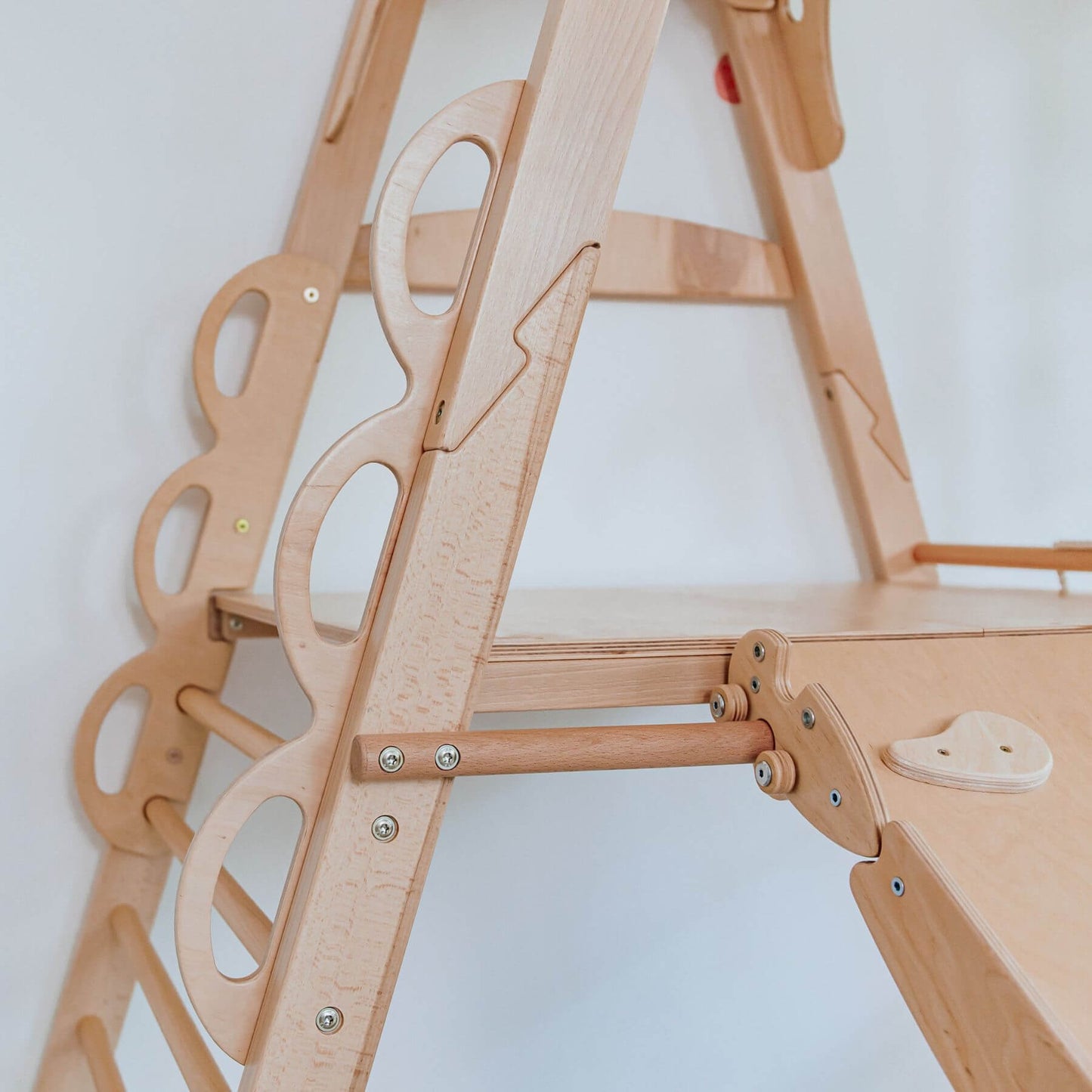 Close-up of Wood and Hearts Kid Climbing Structure