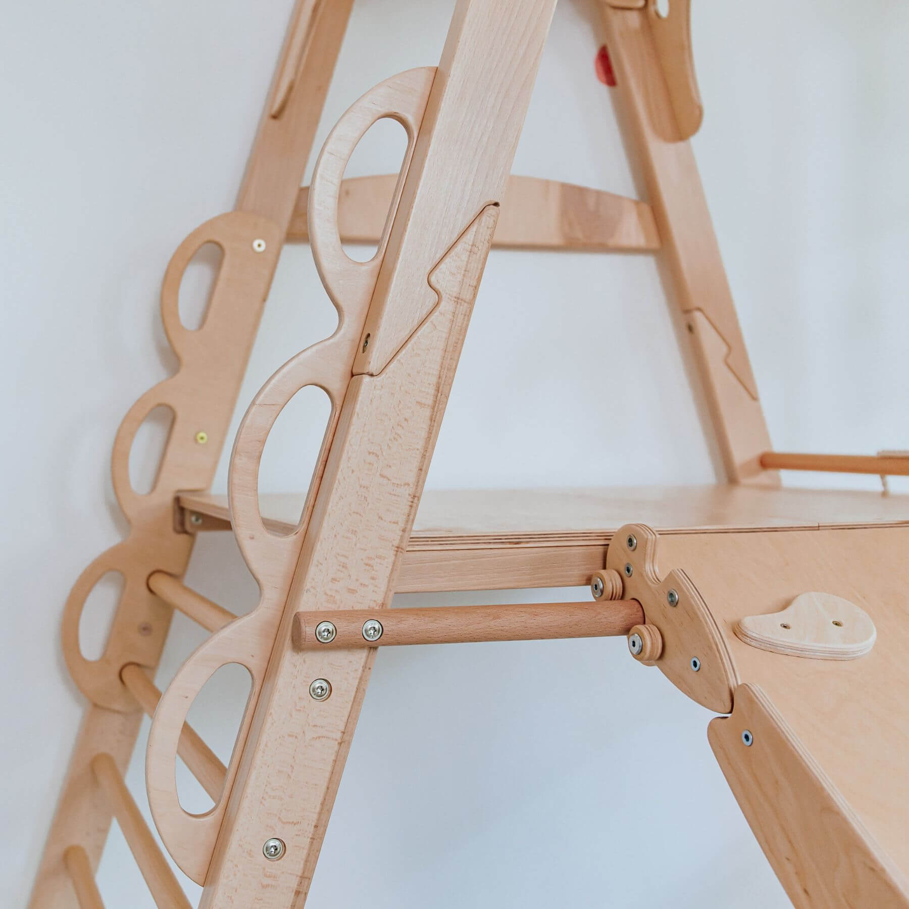 Close-up of Wood and Hearts Kid Climbing Structure