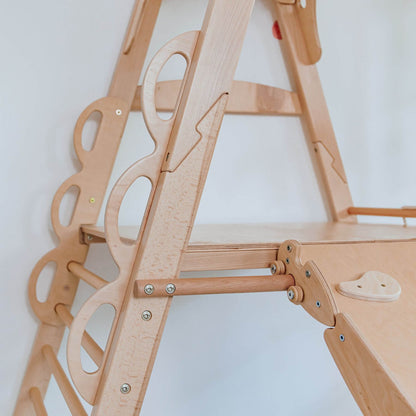 Close-up of Wood and Hearts Kid Climbing Structure