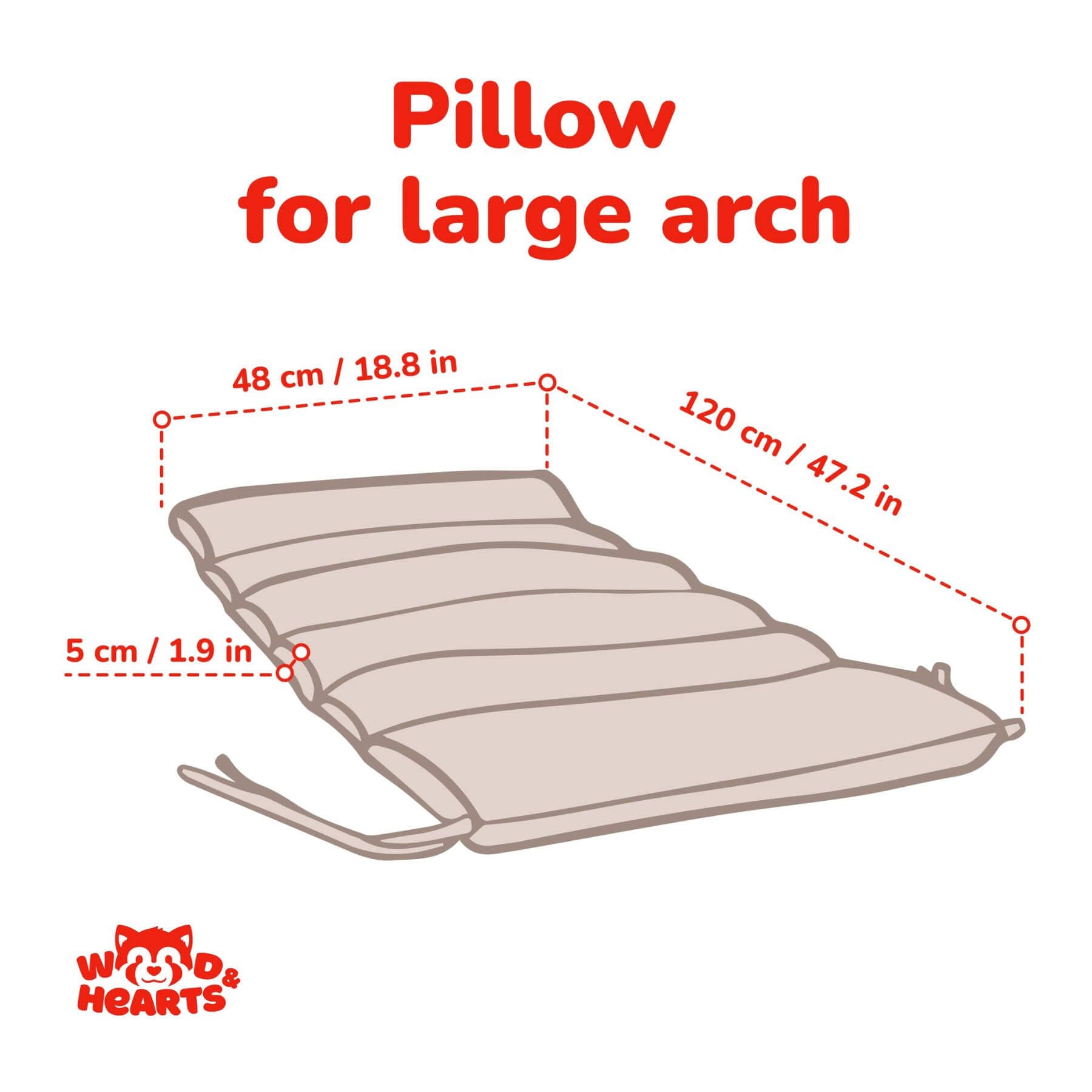 Pillow for large arch with dimensions on a white background