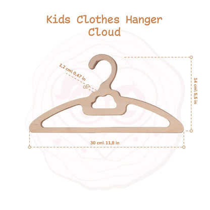 Wooden children's clothes hanger with dimensions on a white background