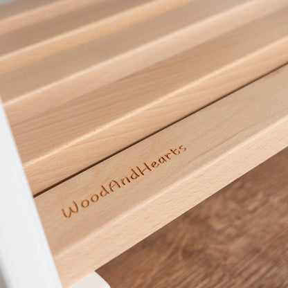 Close-up of Wood and Hearts Toddler's Clothes Rack