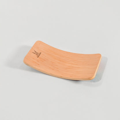 Wooden product with a logo on a light gray background