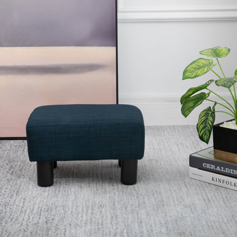 HOMCOM 16" Cube Modern Linen Fabric Pouf Footrest Ottoman - Dark Blue