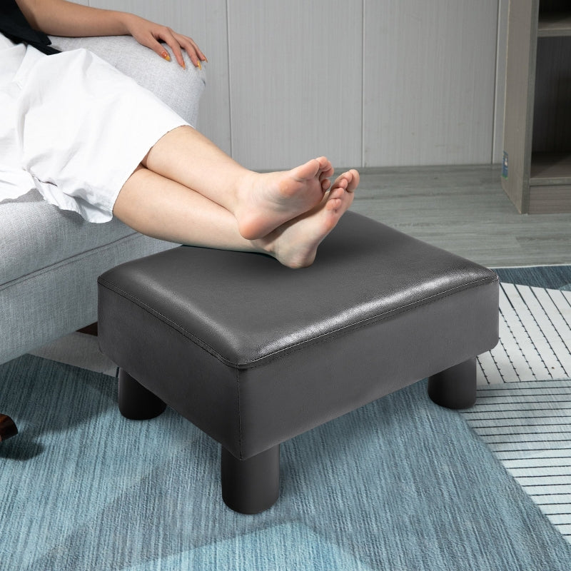 HOMCOM Black Faux Leather Ottoman - Modern Footrest with Black Legs