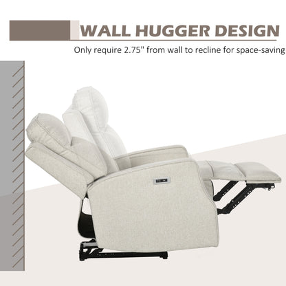 HOMCOM Electric Power Nursery Recliner | Cream White Linen Upholstery Armchair