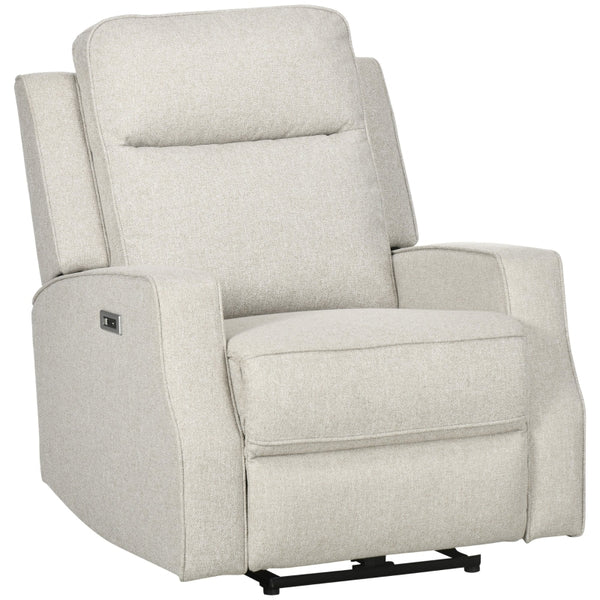 HOMCOM Electric Power Nursery Recliner | Cream White Linen Upholstery Armchair
