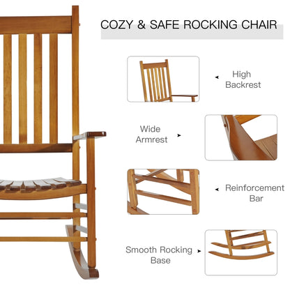 Outsunny Indoor/Outdoor Nursery Rocking Chair in Natural | Slatted for Indoor, Backyard & Patio