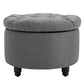 HOMCOM Round Grey Storage Stool | Button Tufted | Nursery & Multi-Use