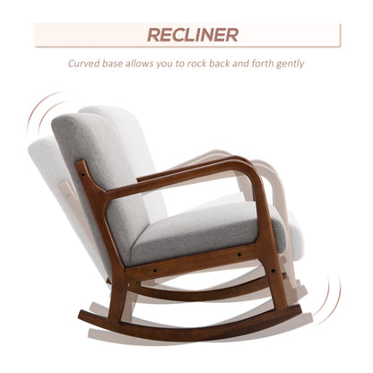 HOMCOM Upholstered Nursery Rocking Armchair | Wood Base & Linen Fabric Seat | Grey
