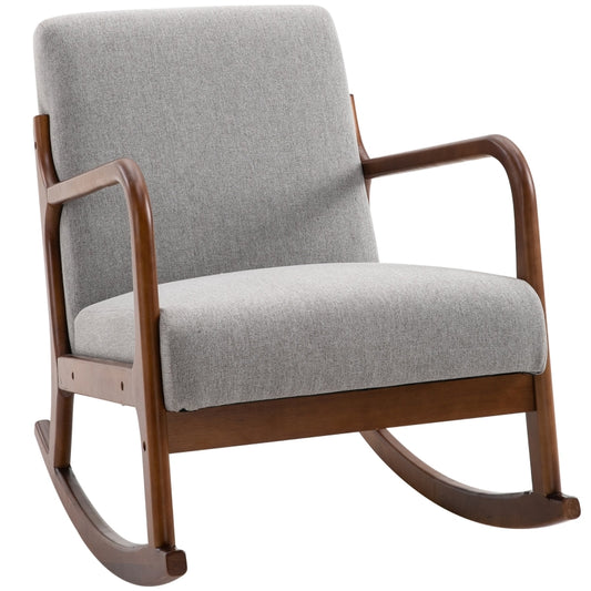 HOMCOM Upholstered Nursery Rocking Armchair | Wood Base & Linen Fabric Seat | Grey