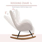 HOMCOM Mid-Century Cream White Nursery Rocker | Tufted Wingback & Rubber Wood Base