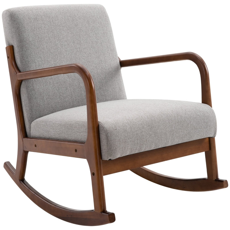 HOMCOM Upholstered Nursery Rocking Armchair | Wood Base & Linen Fabric Seat | Grey
