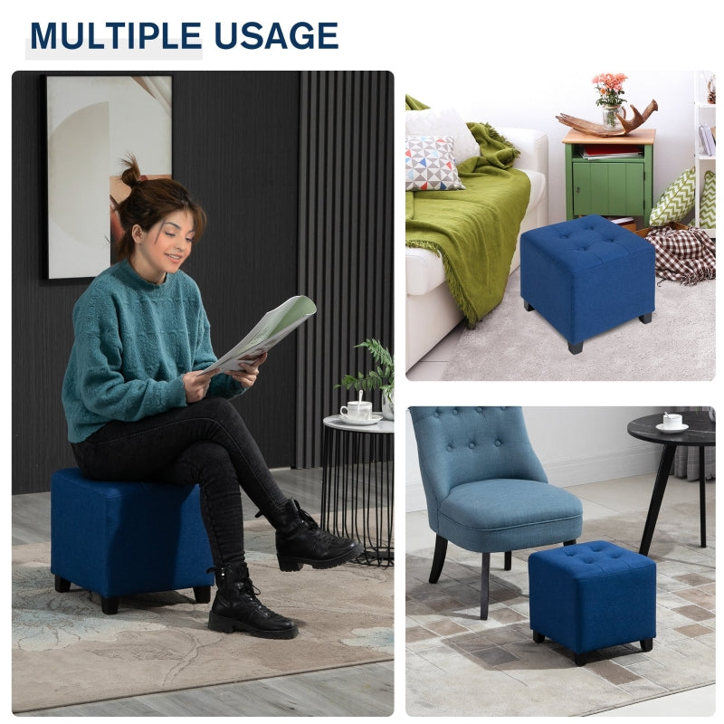 HOMCOM Tufted Ottoman | Blue Fabric Footrest Stool with Anti-Slip Pads