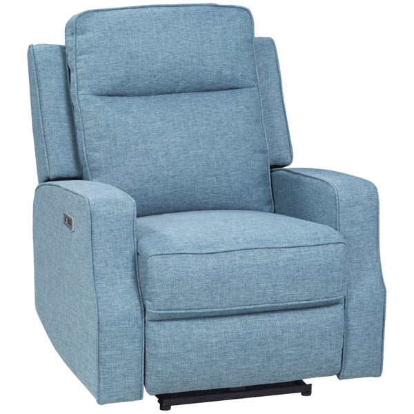 HOMCOM Electric Power Nursery Recliner | Blue Linen Upholstery Armchair