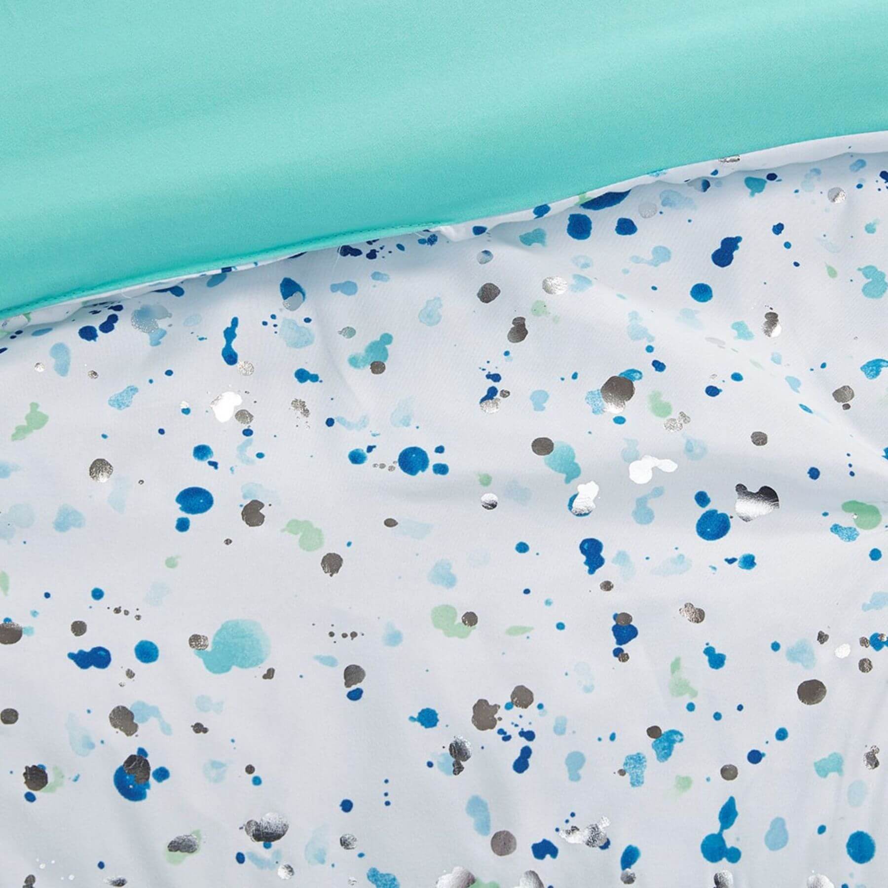 Detail View of Abby Metallic Printed and Pintucked Comforter Aqua