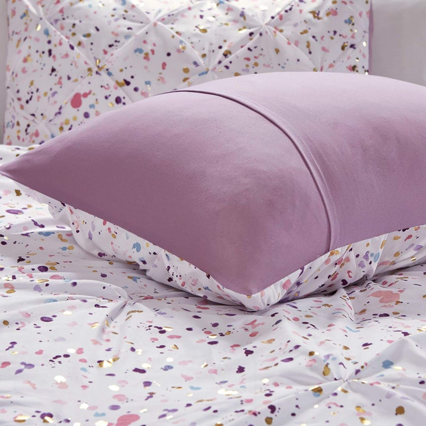 Detail View of Abby Metallic Printed and Pintucked Comforter Plum