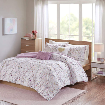 Abby Metallic Printed and Pintucked Comforter Plum