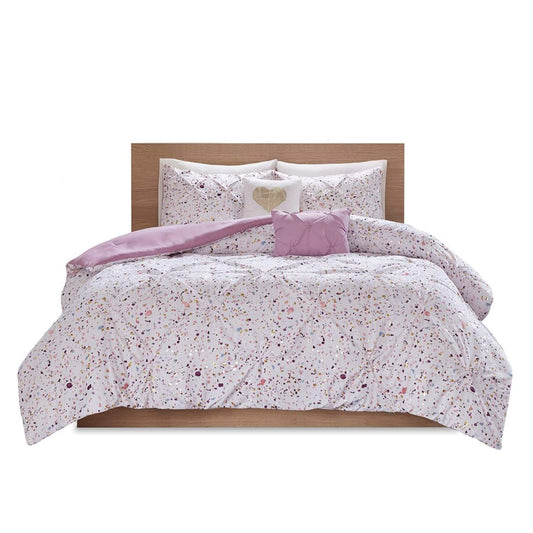 Abby Metallic Printed and Pintucked Comforter Plum