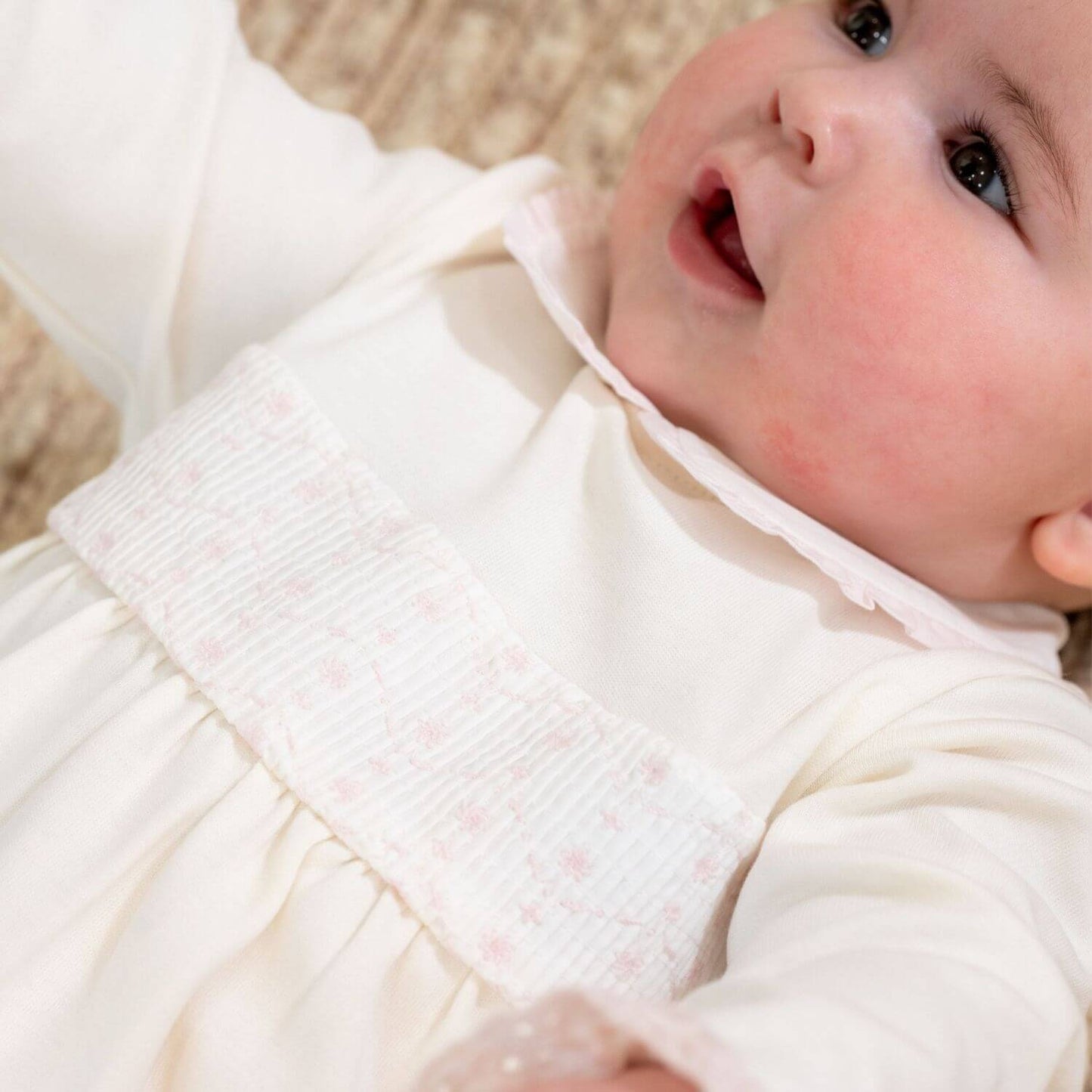 Baby Wearing ADINA Girls Ivory & Pink Organic Cotton Babygrow