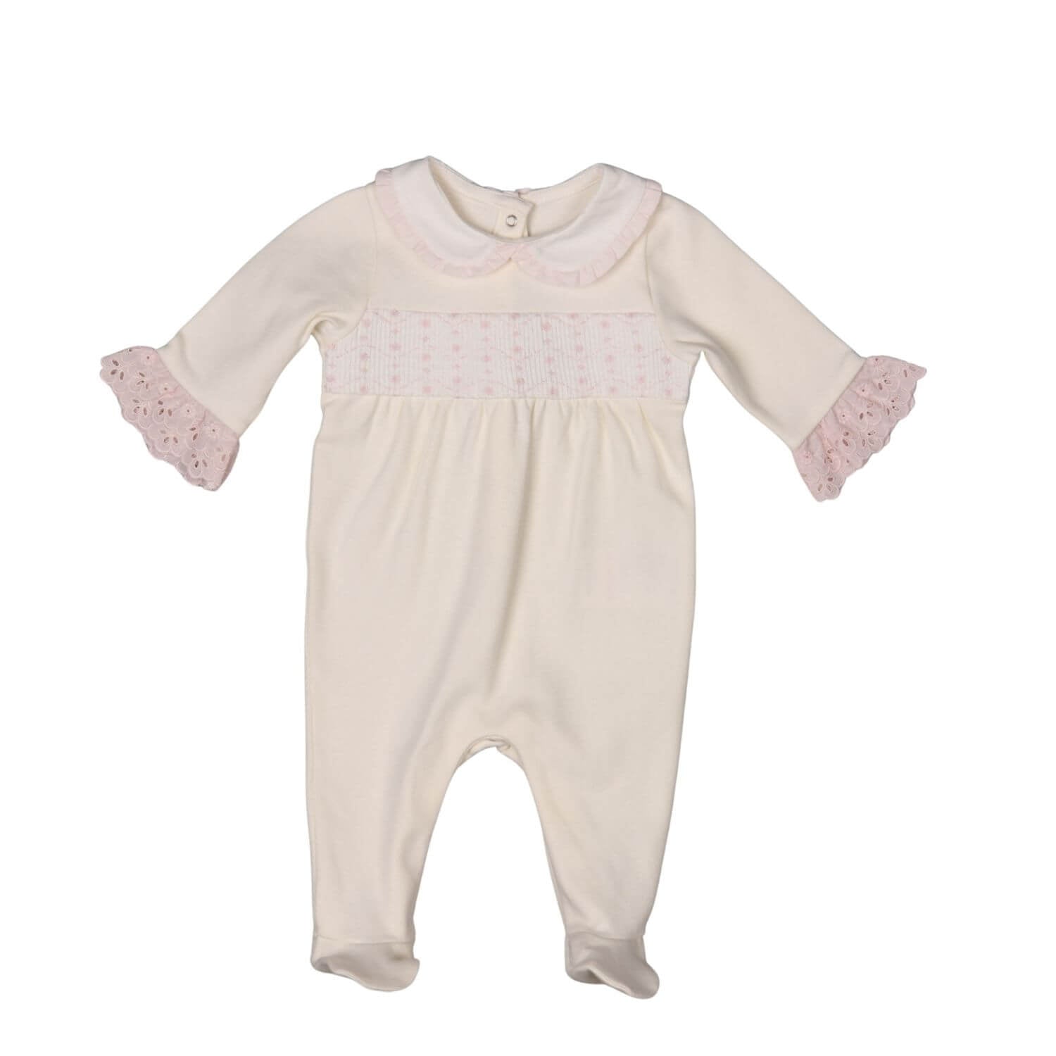 ADINA | Girls Ivory & Pink Organic Cotton Babygrow