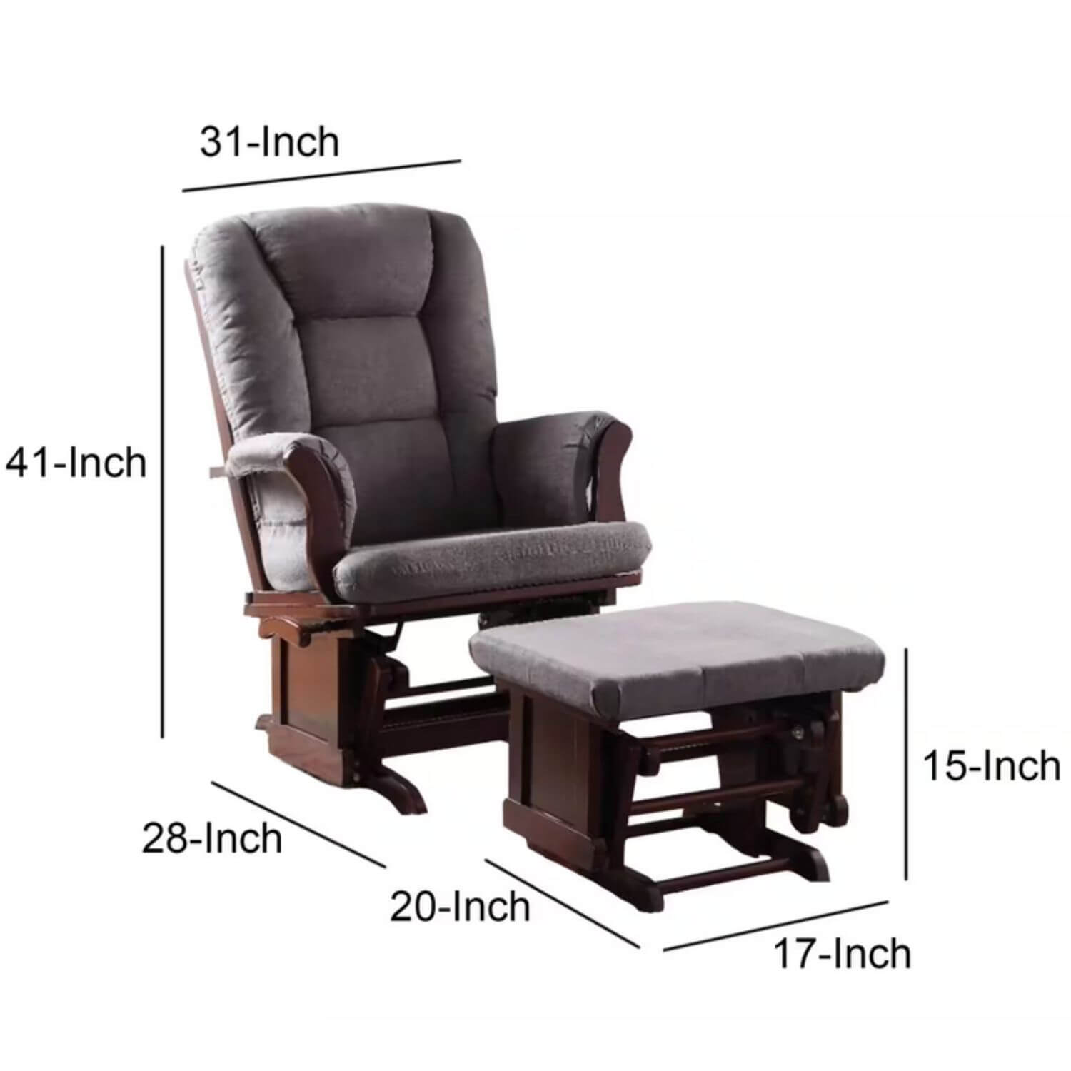 Benzara Aeron Glider with Ottoman Set | Gray and Brown