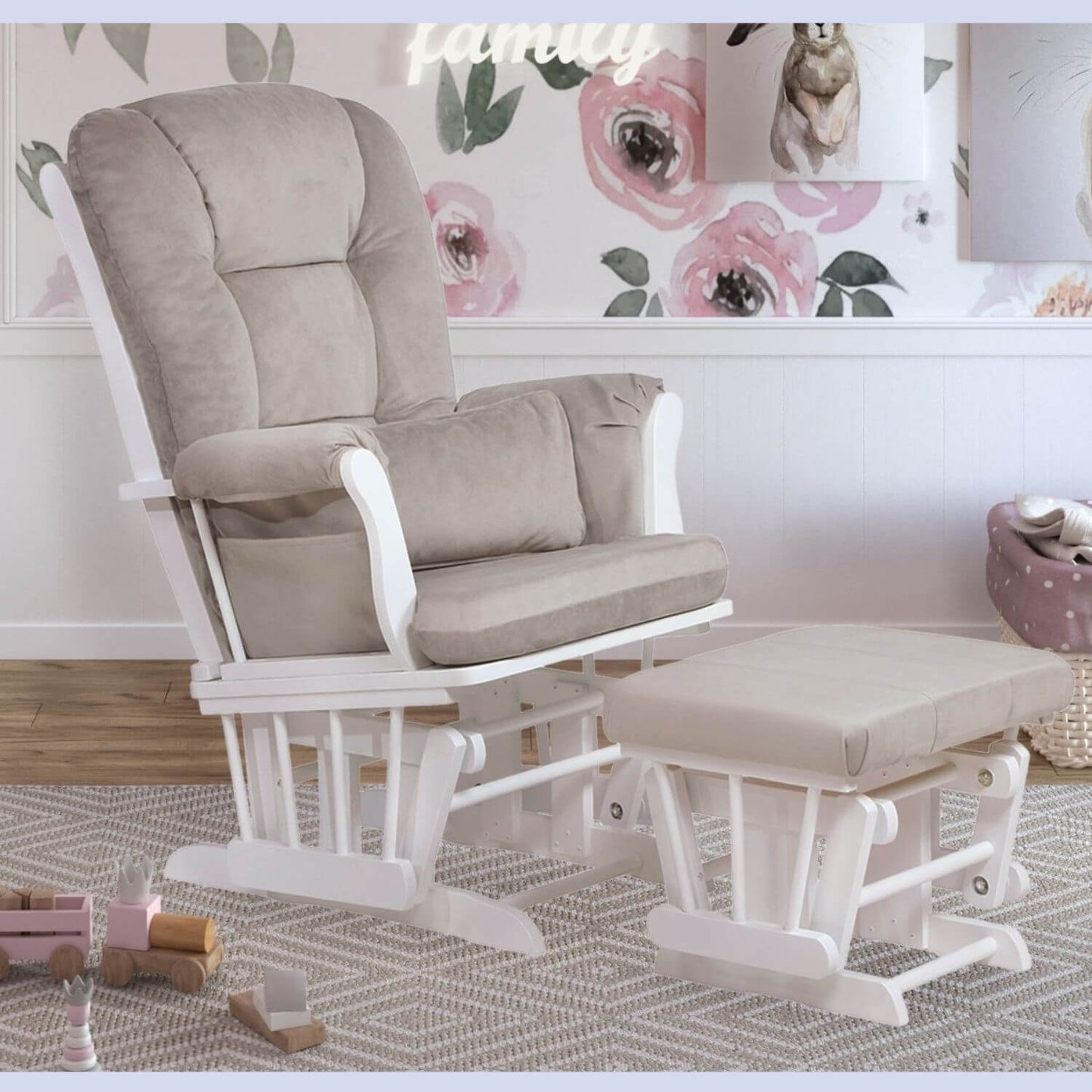 AFG Alice Glider Chair and Ottoman White without Pillow | GL7236W