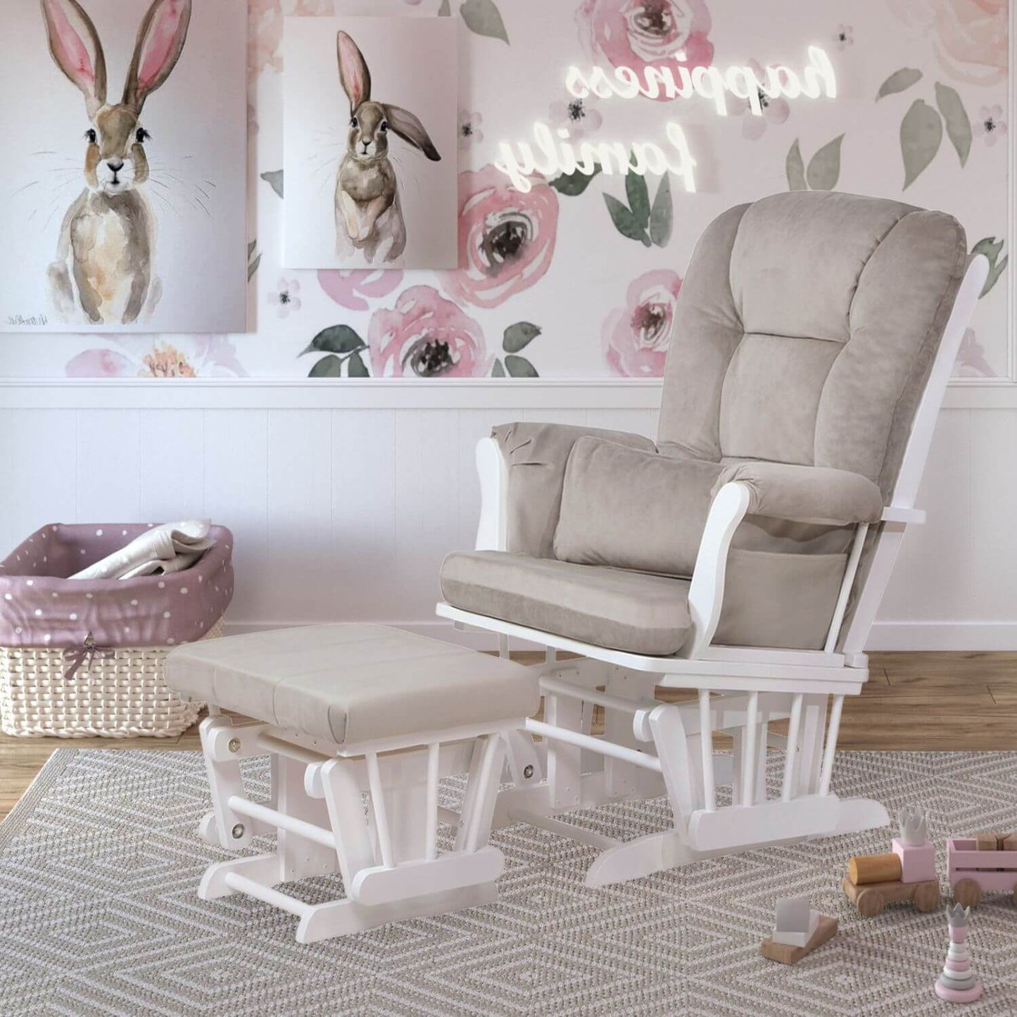 AFG Alice Glider Chair and Ottoman White without Pillow | GL7236W
