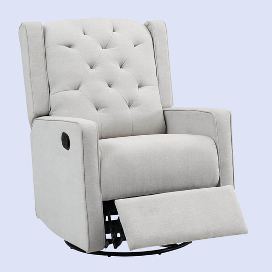 AFG Ava Gray Suede Fabric Upholstery Nursery Swivel Glider Recliner, Easy-to-pull Reclining Mechanism