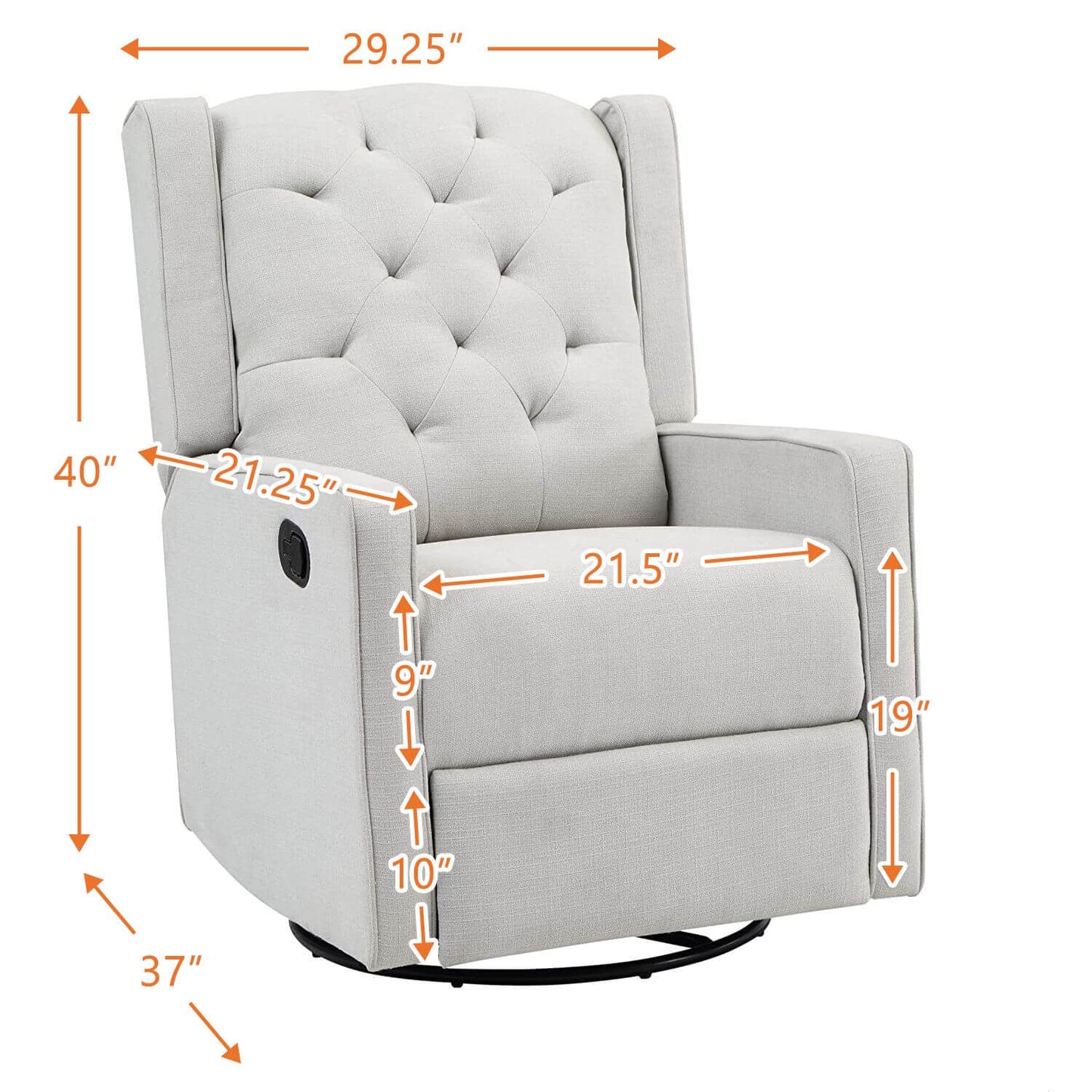 AFG Ava Gray Suede Fabric Upholstery Nursery Swivel Glider Recliner, Easy-to-pull Reclining Mechanism